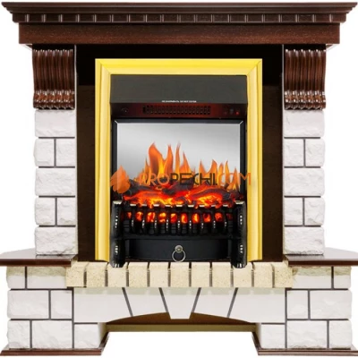 Каминокомплект Royal Flame Pierre Luxe угловой - Темный дуб / Белый с очагом Fobos FX M Brass