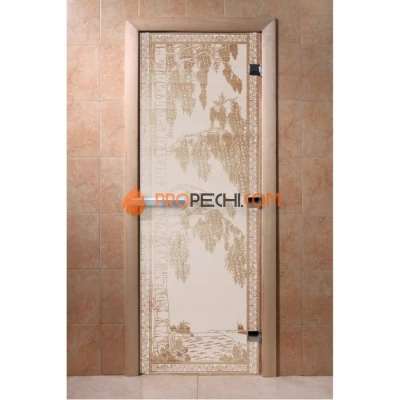 Дверь для бани DoorWood с рисунком Березка Сатин, 2000x900 мм