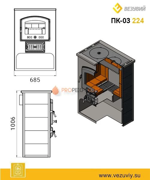 Печь-камин Везувий ПК03 с плитой красн. 12 кВт