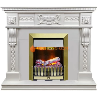 Каминокомплект Dimplex Corsica - Матовый белый (Ширина 1100) с очагом Danville Antique Brass FB2