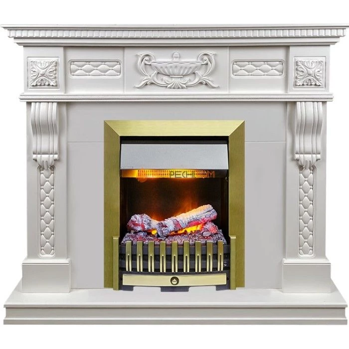 Каминокомплект Dimplex Corsica - Матовый белый (Ширина 1100) с очагом Danville Antique Brass FB2