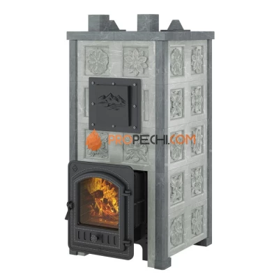 Печь для бани Эверест Легкий пар Профи в облицовке Талькохлорит, Резная (3 стороны + фасад) S-50 м