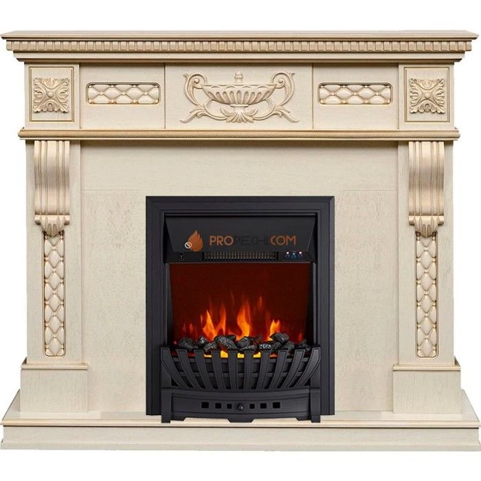Каминокомплект Royal Flame Corsica - Слоновая кость с патиной (Ширина 1100) с очагом Aspen Black