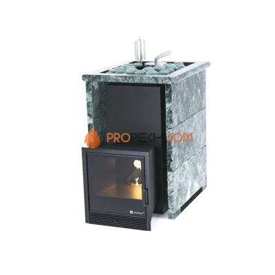 Дровяная печь для бани ИзиСтим Анапа в трехстороннем кожухе с открытым верхом из пироксенита