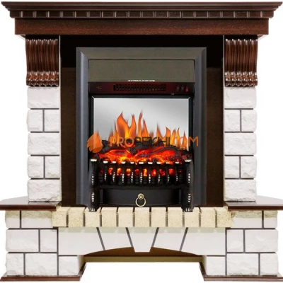 Каминокомплект Royal Flame Pierre Luxe угловой - Темный дуб / Белый с очагом Fobos FX M Black