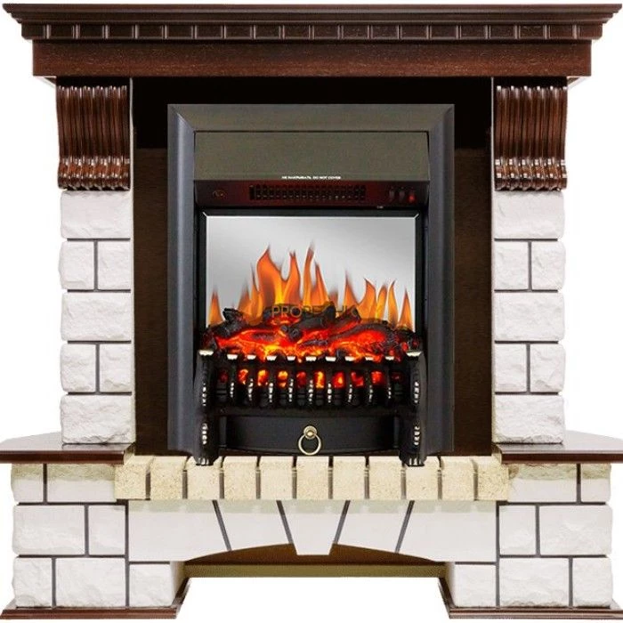 Каминокомплект Royal Flame Pierre Luxe - Темный дуб / Белый с очагом Fobos FX M Black