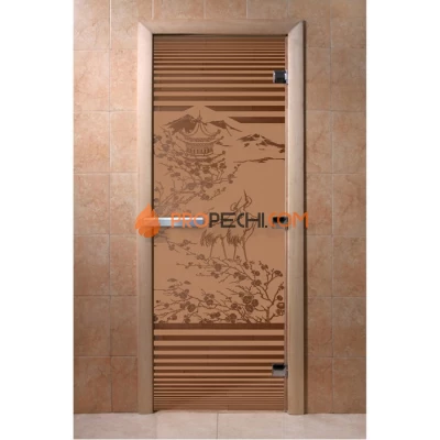 Дверь для бани DoorWood с рисунком Япония Бронза матовая, 1800x600 мм