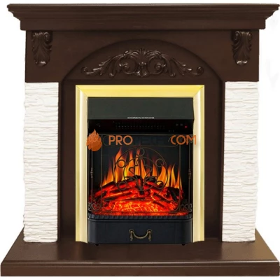 Каминокомплект Royal Flame Bern Сланец мелкий белый / Темный дуб с очагом Majestic FX Brass