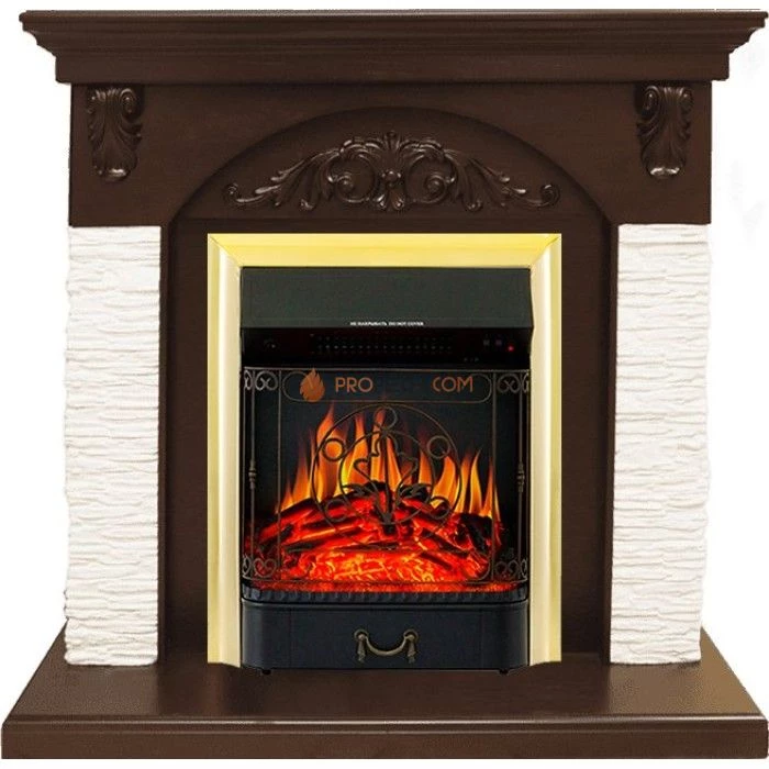 Каминокомплект Royal Flame Bern Сланец мелкий белый / Темный дуб с очагом Majestic FX Brass