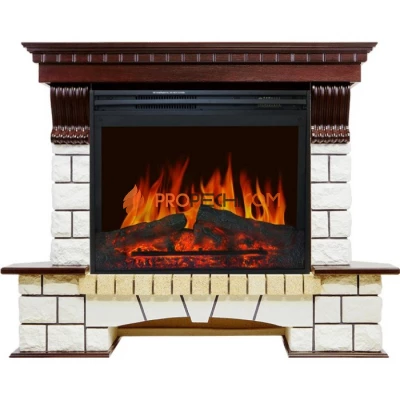 Каминокомплект Royal Flame Pierre Luxe угловой - Темный дуб / Белый (Высота 1045мм) с очагом Jupiter FX New