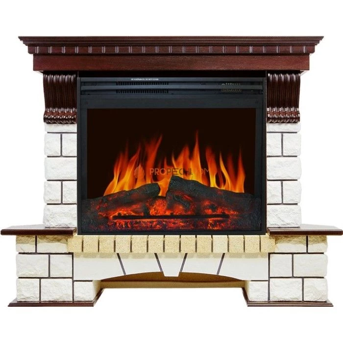 Каминокомплект Royal Flame Pierre Luxe угловой - Темный дуб / Белый (Высота 1045мм) с очагом Jupiter FX New