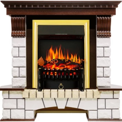 Каминокомплект Royal Flame Pierre Luxe угловой - Темный дуб / Белый с очагом Fobos FX Brass