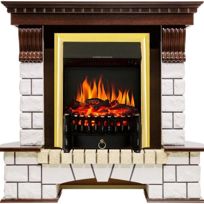 Каминокомплект Royal Flame Pierre Luxe - Темный дуб / Белый с очагом Fobos FX Brass