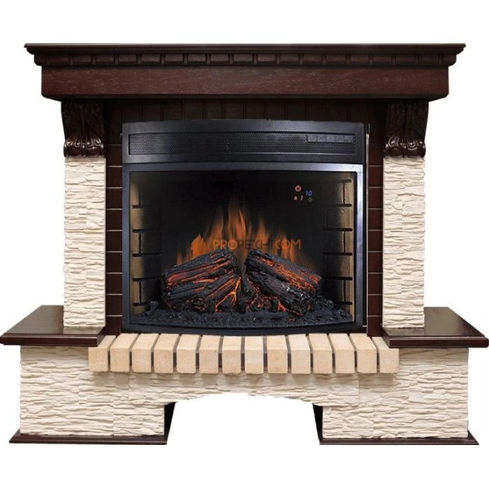 Каминокомплект Royal Flame Pierre Luxe угловой - Темный дуб / Сланец бежевый с очагом Dioramic 28 LED FX