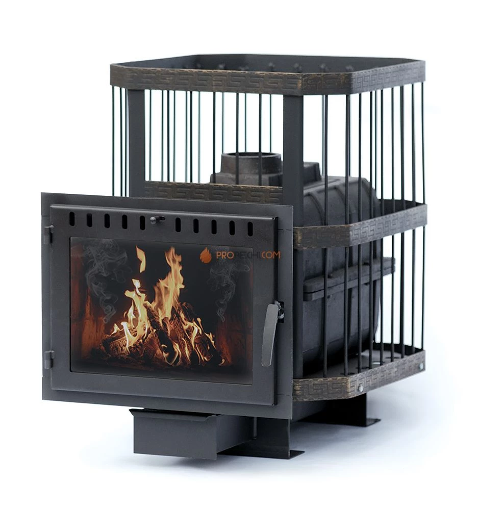 Чугунная банная печь "Сибирь-18" с панорамной топочной дверцей