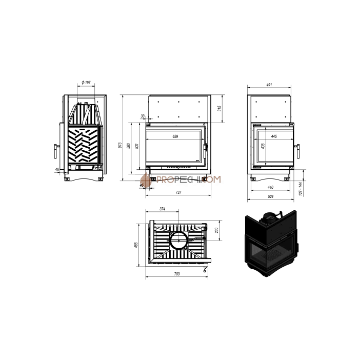 Каминная топка Kratki Zuzia/L/BS/DECO