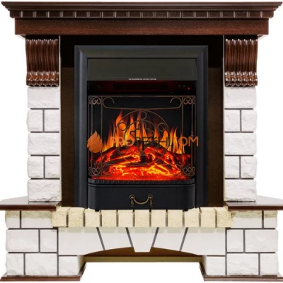 Каминокомплект Royal Flame Pierre Luxe - Темный дуб / Белый с очагом Majestic FX Black