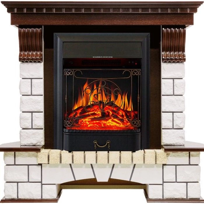 Каминокомплект Royal Flame Pierre Luxe угловой - Темный дуб / Белый с очагом Majestic FX Black