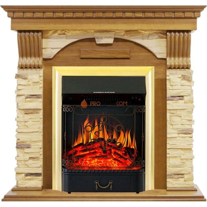 Каминокомплект Royal Flame Dublin - Дуб / Сланец с очагом Majestic FX Brass