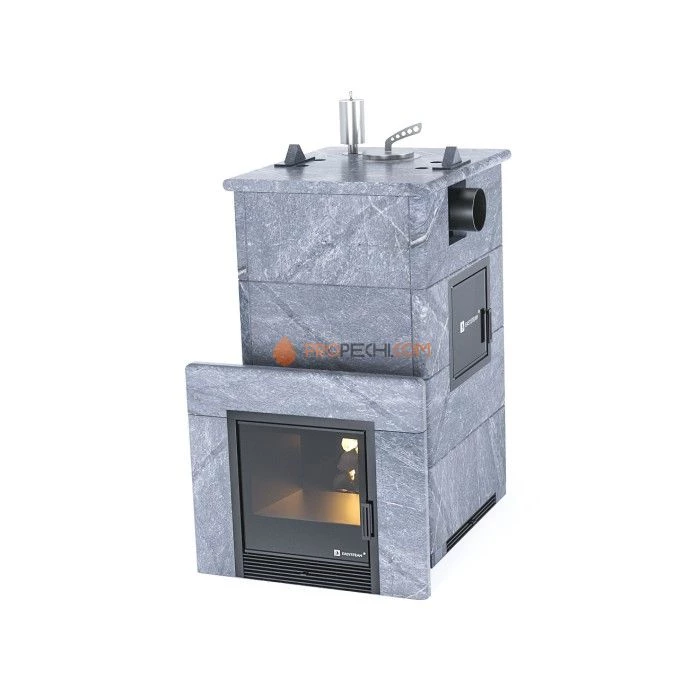 Дровяная печь для бани ИзиСтим Анапа М2 в полноценном кожухе с боковым подключением из талькохлорита