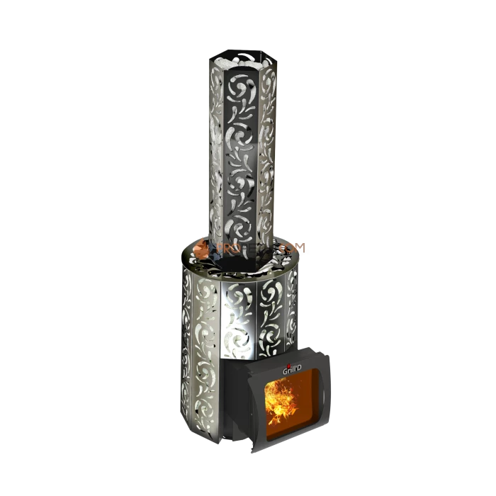 Дровяная банная печь Grill’D Violet Short Window Max Pro (Камень колотый, 100 кг)