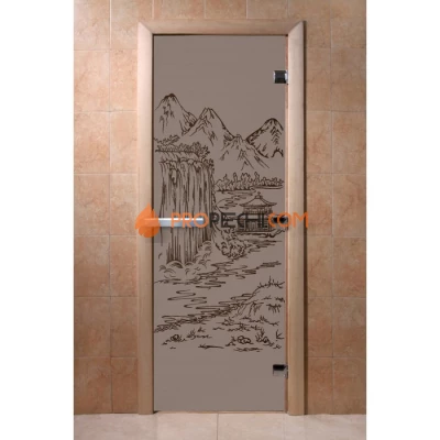 Дверь для бани DoorWood с рисунком Китай Черный жемчуг матовая, 2000x800 мм