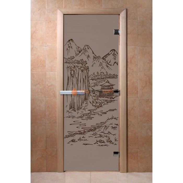 Дверь для бани DoorWood с рисунком Китай Черный жемчуг матовая, 2000x800 мм