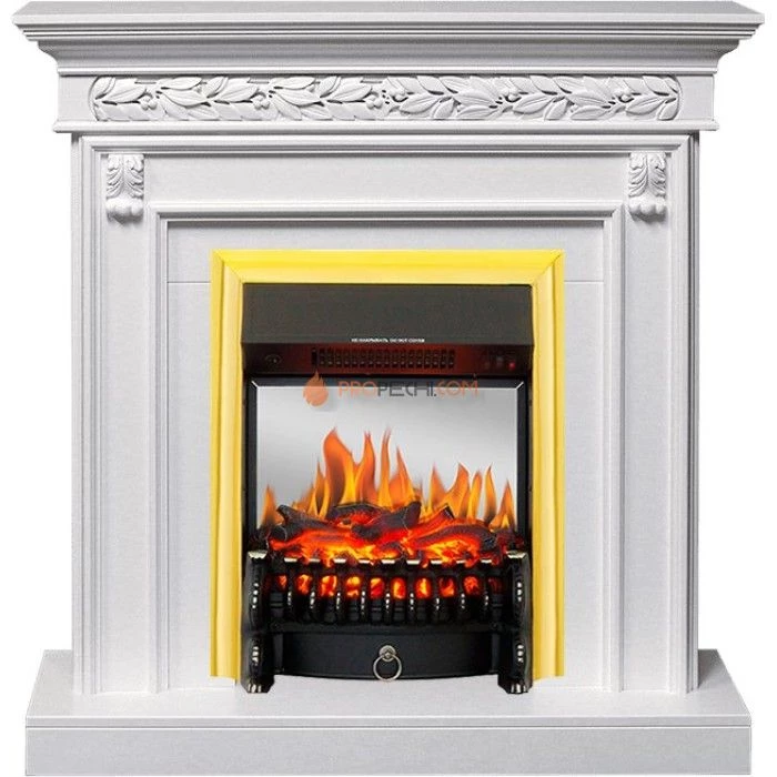 Каминокомплект Royal Flame Valletta - Белый (Ширина 1040 мм) с очагом Fobos FX M Brass