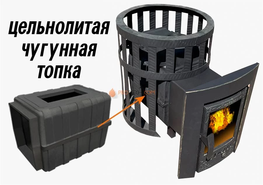 Банная чугунная печь Березка "Воевода" 15 Каминная дверца