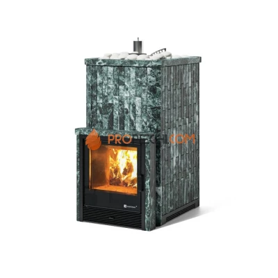 Дровяная печь для бани ИзиСтим Южная 22 с топкой из парной в камне из змеевика