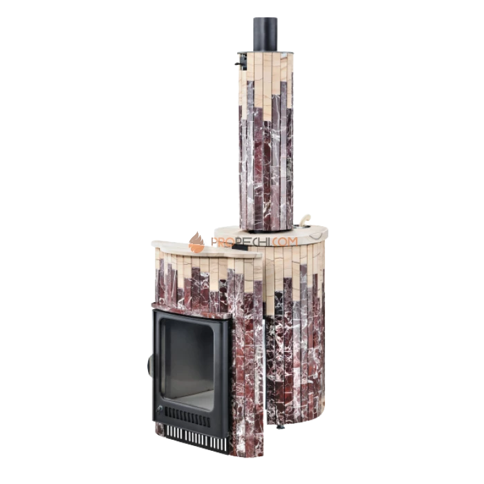 Дровяная печь для бани Ферингер Макси До 38 м³ - Россо Леванте + Окаменевшее дерево