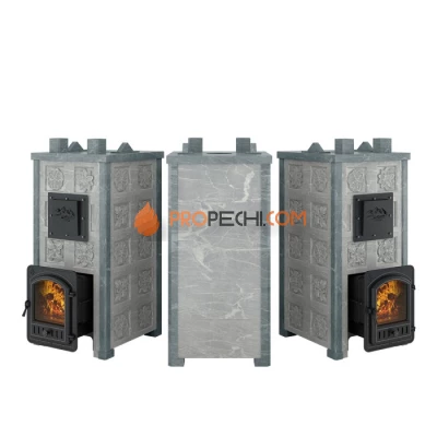 Печь для бани Эверест Легкий пар Профи в облицовке Талькохлорит, Резная (2 стороны + фасад) S-50 м