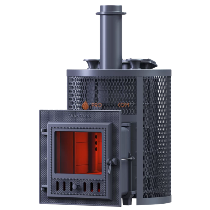 Чугунная печь для бани Гефест Авангард ЗК 24М Ураган круглая сетка