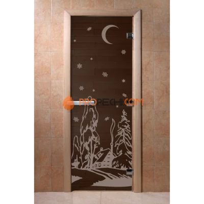 Дверь для бани DoorWood с рисунком Зима Черный жемчуг, 1900x700 мм