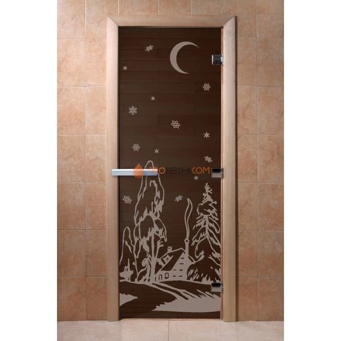 Дверь для бани DoorWood с рисунком Зима Черный жемчуг, 1900x700 мм