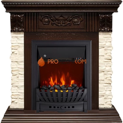 Каминокомплект Royal Flame Luxemburg (каменный) - Сланец/Темный дуб с очагом Aspen Black