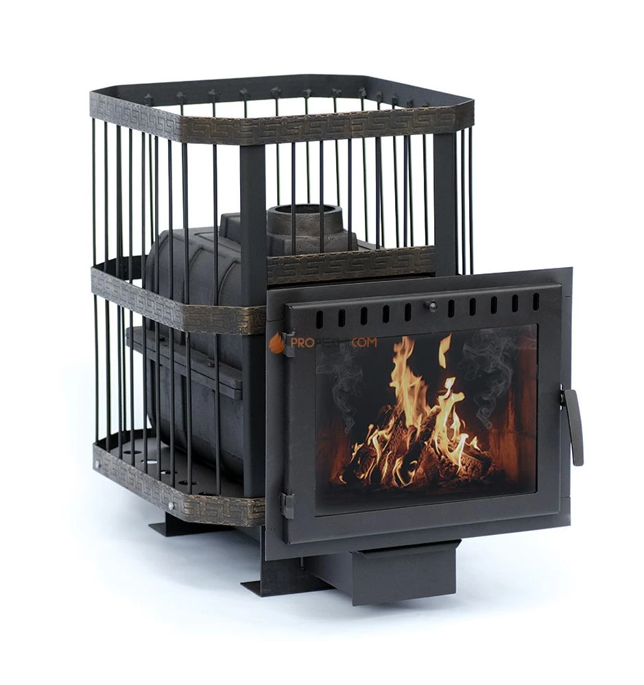Чугунная банная печь "Сибирь-18" с панорамной топочной дверцей