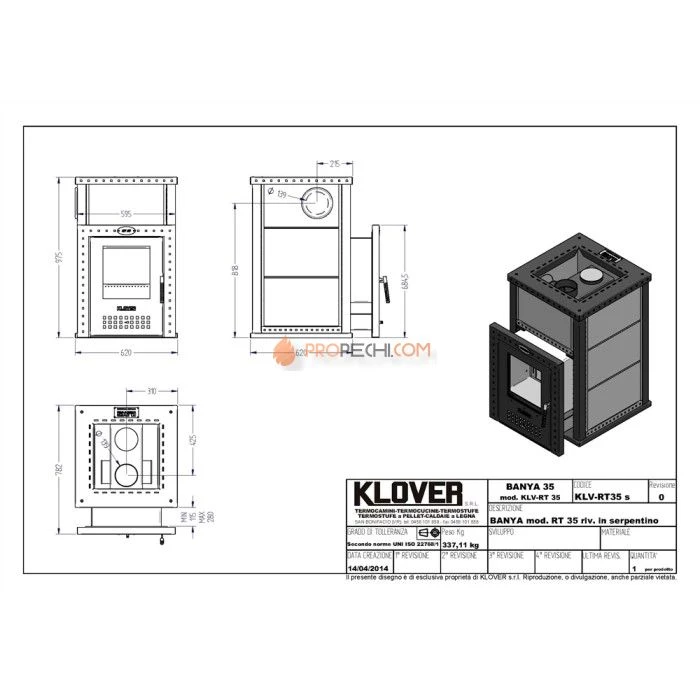 Дровяная печь для бани Klover RT 35 ( Серпентинит 30мм)