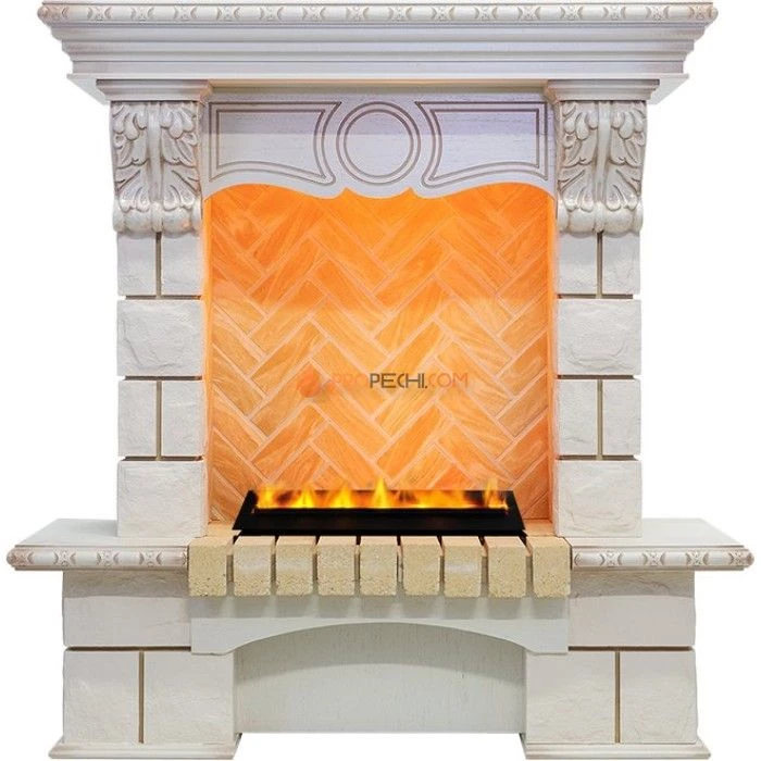 Каминокомплект Dimplex Pierre Luxe угловой - Слоновая кость / Шампань (Высота 975мм) с очагом Cassette 400 LNH-INT PS (без дров)