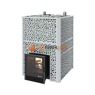 Дровяная печь для бани ИзиСтим Ялта 95 К в кожухе Березовый лист