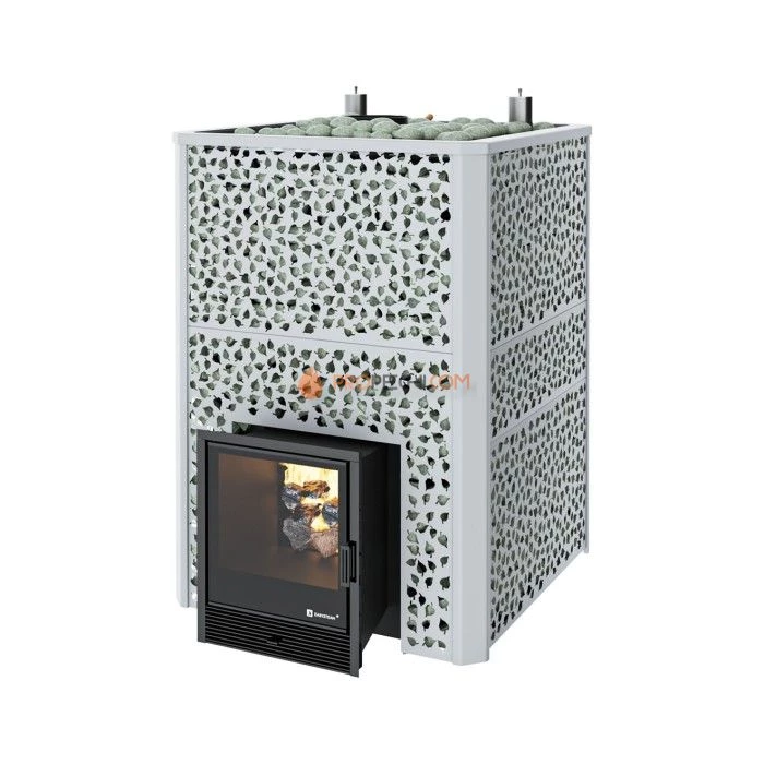 Дровяная печь для бани ИзиСтим Ялта 95 К в кожухе Березовый лист