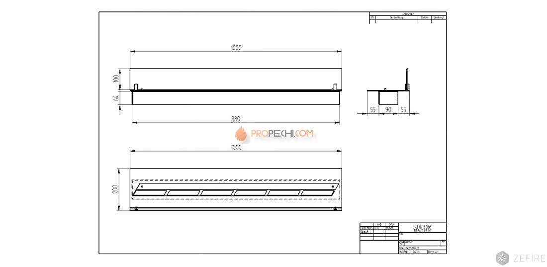 Прямоугольный контейнер Zefire 1000 со стеклом
