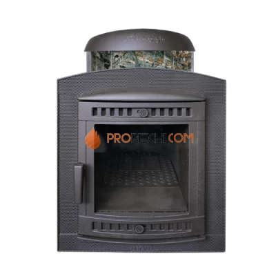 Чугунная печь для бани Атмосфера в ламелях Жадеит перенесенный рисунок до 22 м³