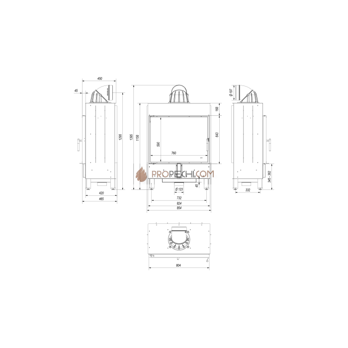 Каминная топка стальная Kratki LUCY/15 (15 кВт)