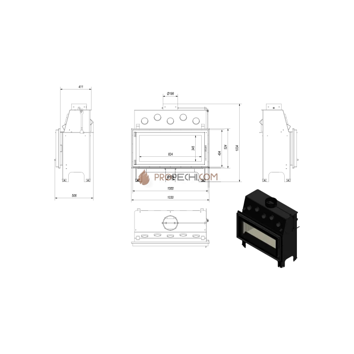 Каминная топка стальная Kratki MILA (16 кВт)