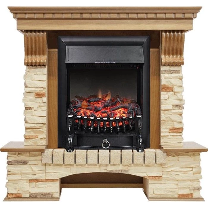 Каминокомплект Royal Flame Pierre Luxe - Дуб / Сланец с очагом Fobos FX Black