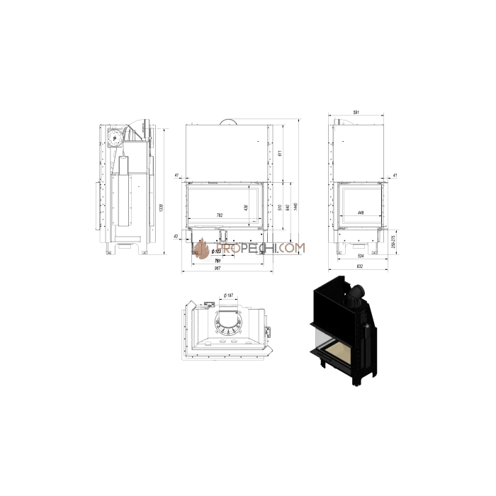 Каминная топка стальная Kratki MBO/L/BS/G