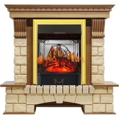 Каминокомплект Royal Flame Pierre Luxe - Дуб / Шампань с очагом Majestic FX M Brass
