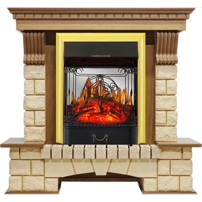 Каминокомплект Royal Flame Pierre Luxe - Дуб / Шампань с очагом Majestic FX M Brass