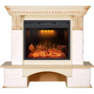 Каминокомплект Royal Flame Pierre Luxe - Сланец белый / Слоновая кость с патиной с очагом Emerald 23
